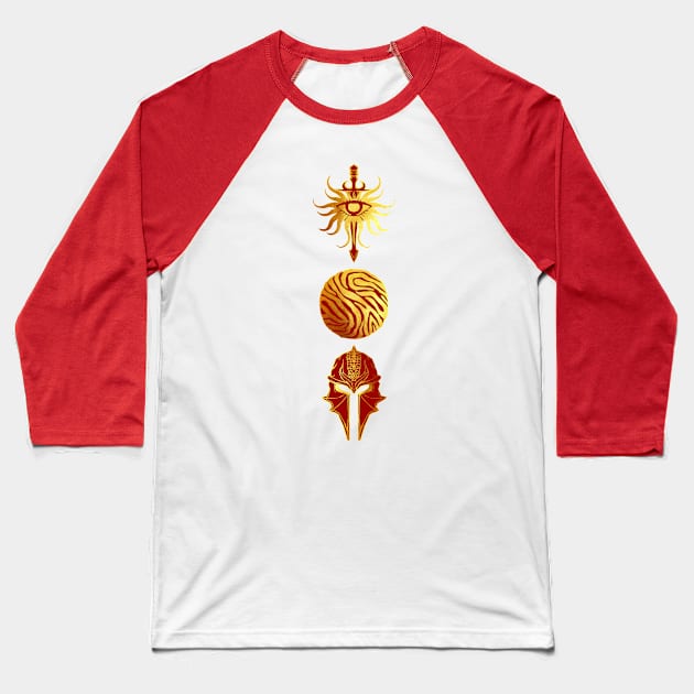 Gold Inquisitor's Pride | Helmet Dragon Orb Sword Fantasy Gaming Gamer Baseball T-Shirt by SugaredTea